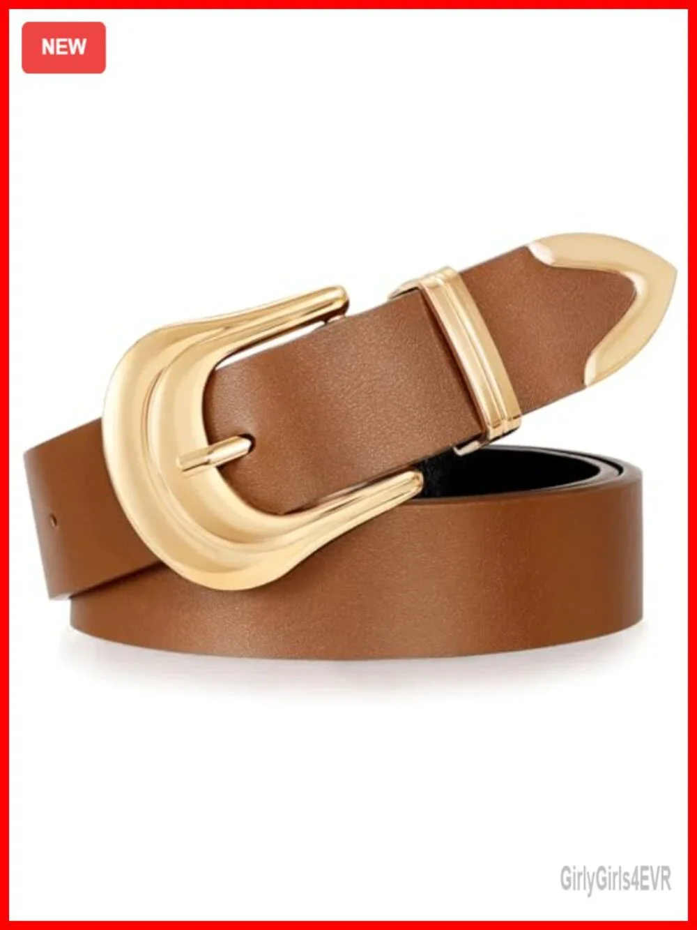 Women's Western Faux Leather Belt with Gold Buckle Cowgirl Country Rodeo Belt
